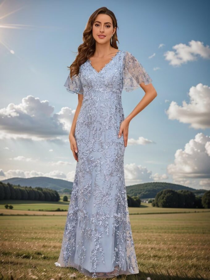 Lace Mermaid Mother of The Bride Dresses for Wedding Short Sleeve Formal Dress Evening Gowns – Bild 5