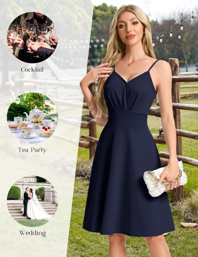 HomRain Women's Cocktail Party Dress V-Neck & Strap Dresses for Women Casual Swing Wedding Guest Dress – Bild 2