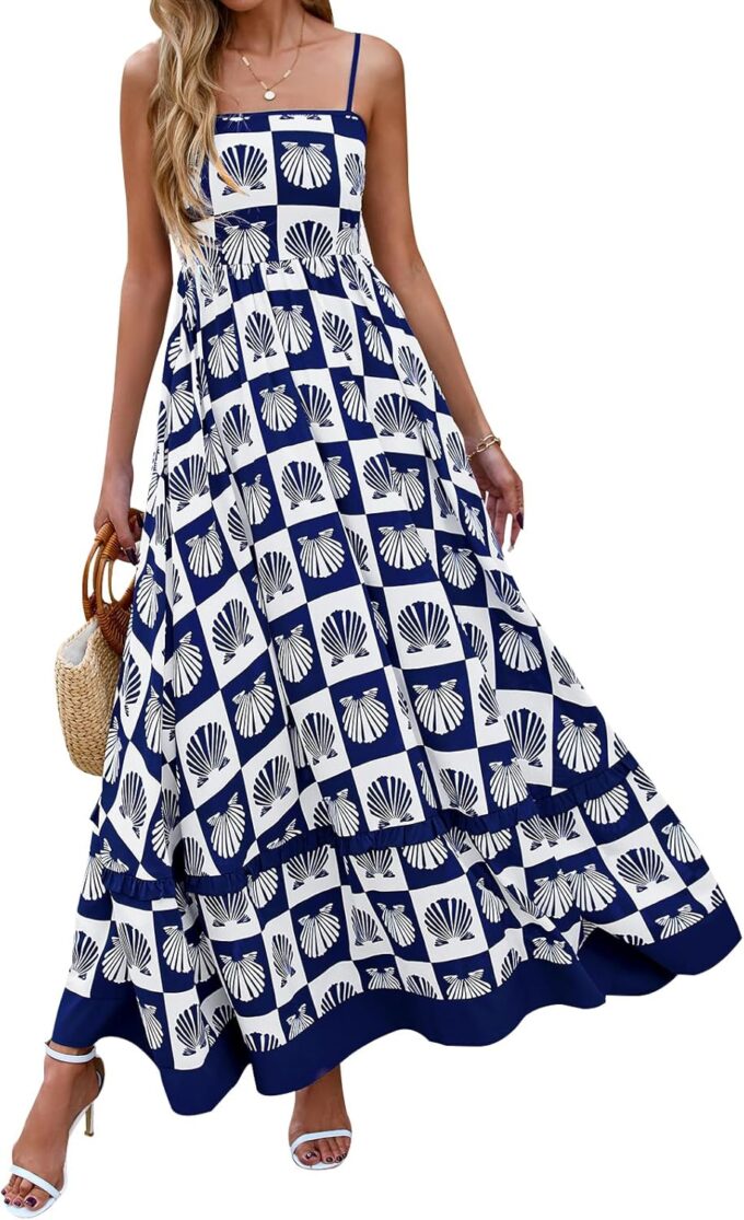 PRETTYGARDEN Summer Spaghetti Strap Dresses for Women 2025 Flowy Sundresses Casual Boho Sleeveless Beach Maxi Long Dress