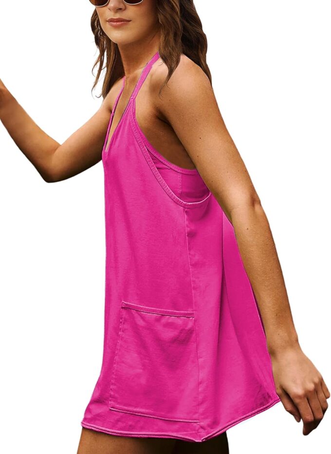 Faleave Women's Summer Sleeveless Mini Dress Athletic Spaghetti Strap Built-in Shorts Tennis Sundress with Pockets – Bild 3