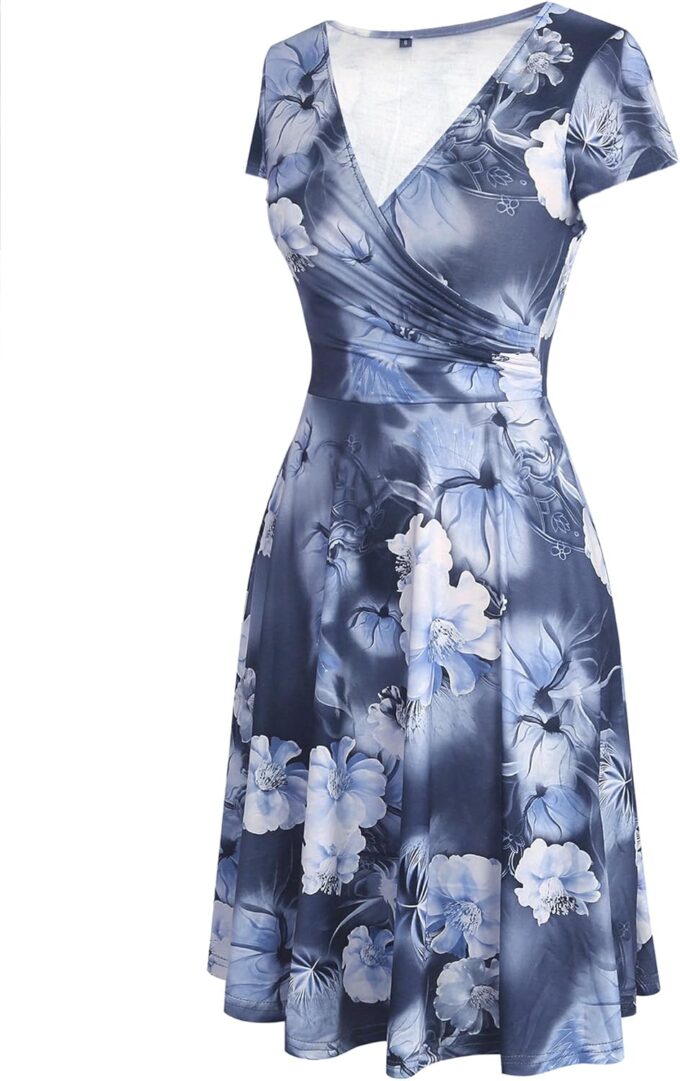 oxiuly Women's Vintage Dot V-Neck Cap Sleeve Casual Pockets Swing Tea Dress OX296 – Bild 3