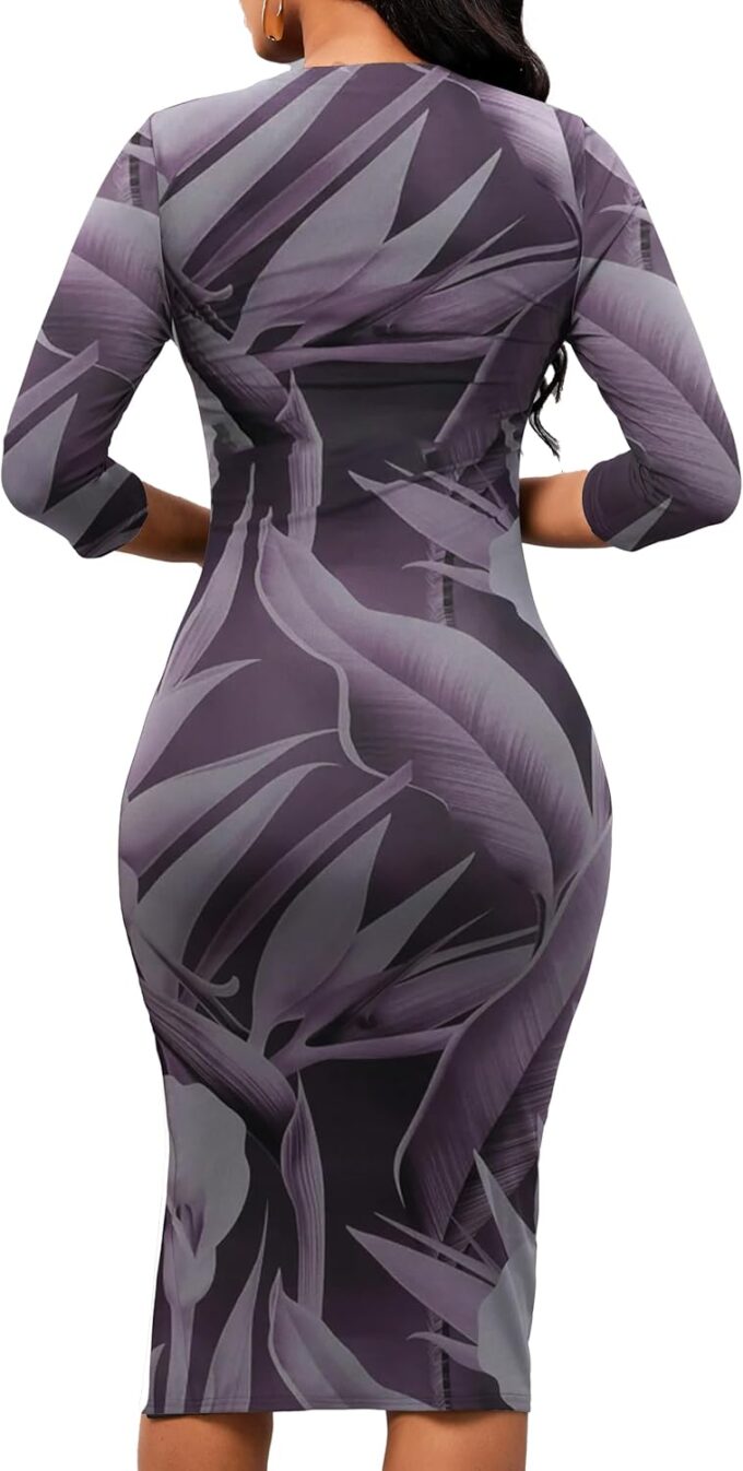 Women Sexy Dresses Bodycon Church 3/4 Sleeve African Print Pencil Party Office Dress Work with Split – Bild 2