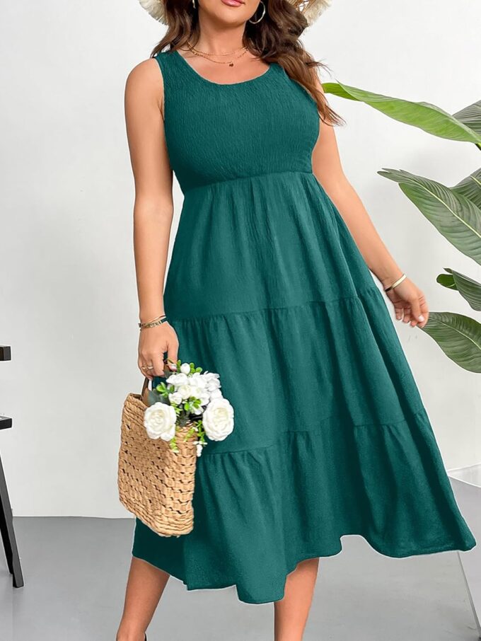 RWJ Plus Size Summer Sleeveless Tank Dress for Women 2025 Smocked Casual Loose Sundress Flowy Beach Tiered Long Midi Dresses – Bild 2