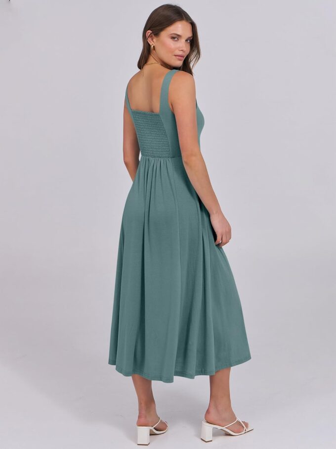 ANRABESS Women Summer Casual Dress Sleeveless Smocked Back Tank Midi Dresses 2025 Beach Vacation Sundress with Pockets – Bild 5