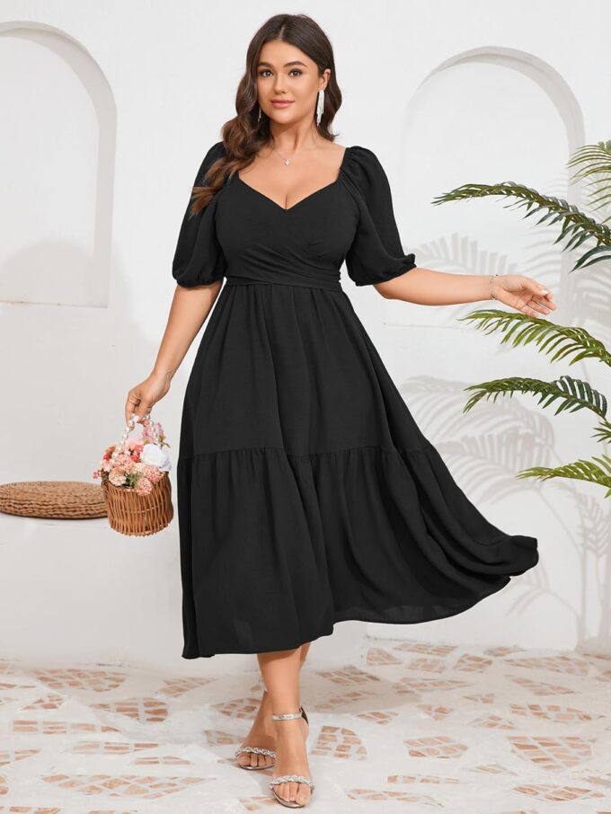 Plus Size Wedding Guest Dress Wrap V Neck Short Sleeve Elastic Waist Flowy A Line Cocktail Formal Maxi Dresses – Bild 4