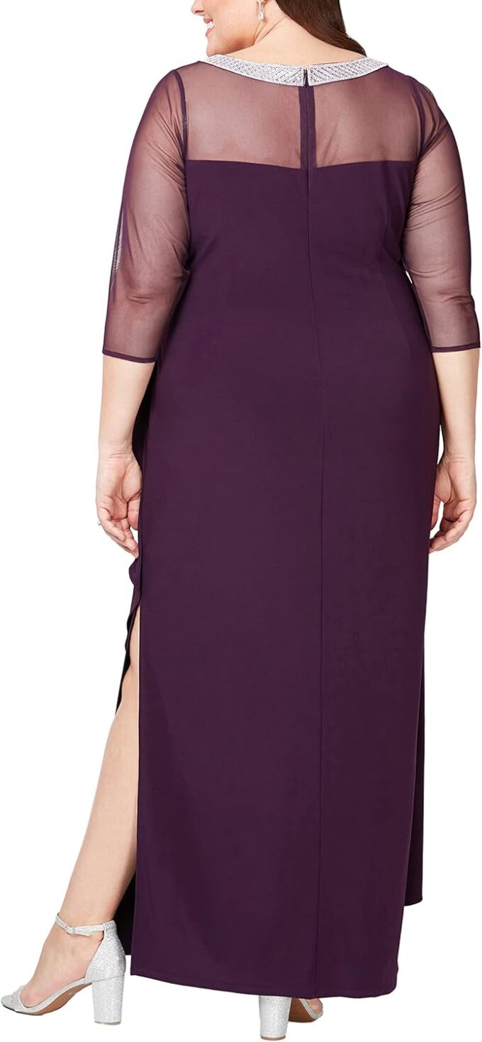Alex Evenings Women's Long Matte Jersey Mother of The Bride Dress with 3/4 Sleeves (Plus Size) – Bild 2