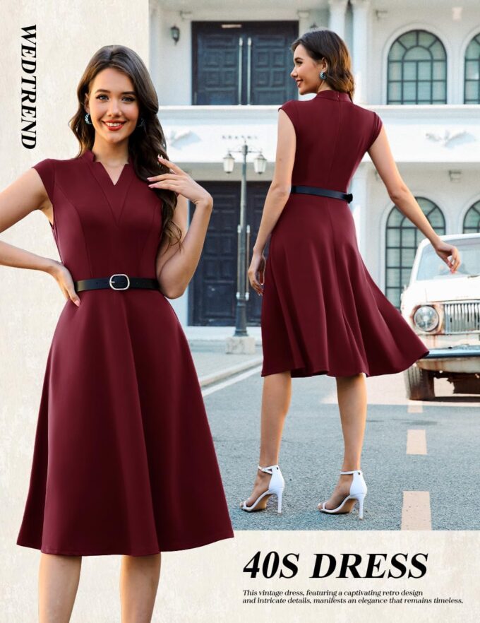 Wedtrend Womens Cocktail Dress Vintage Semi Formal Wedding Guest Dresses 1950s Church Dress with Belt – Bild 3