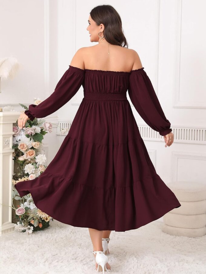 Women's Plus Size Maxi Dress Boho Off Shoulder Long Sleeve Smocked High Waist Side Split Flowy A Line Tiered Summer Dress – Bild 2