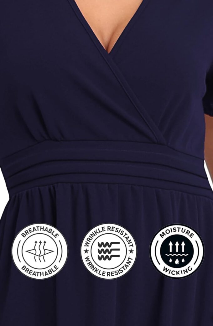 Formal Dress for Women V Neck Side Slit Short Sleeve Wedding Guest 2025 Cocktail Wrap Maxi Dresses with Pockets – Bild 5
