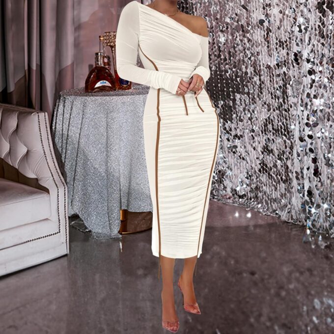 Women Sexy Mesh Maxi Dress Off Shoulder Long Sleeve Bodycon Ruched y2k Club Party Concert Night Rave Outfits – Bild 4