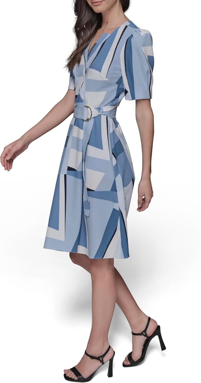 KARL LAGERFELD Women's Belted V Neck Short Sleeve Midi Dress – Bild 3