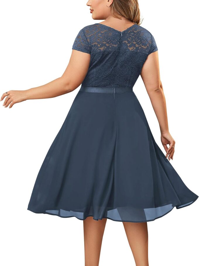 Miusol Women's Plus Size Ruffle Floral Lace Contrast Chiffon Formal Bridesmaid Party A-Line Cocktail Dress – Bild 2