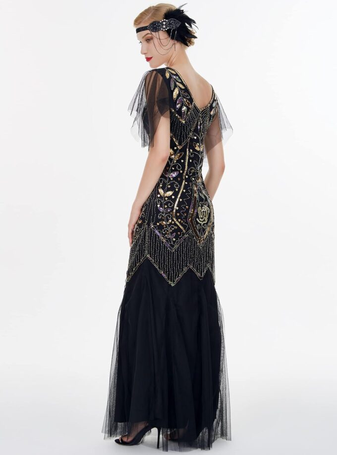 FAIRY COUPLE 1920s Floor-Length V-Back Sequined Embellished Prom Evening Dress D20S004 – Bild 5