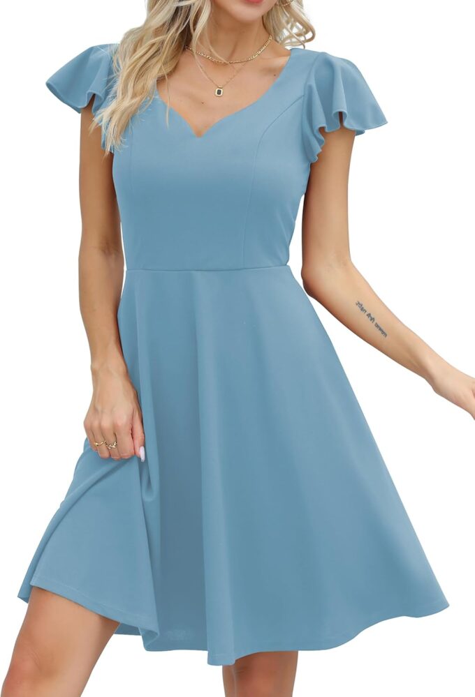 Missufe Women's Sweetheart Flutter Sleeve Fit and Flare Party Cocktail Short Dress