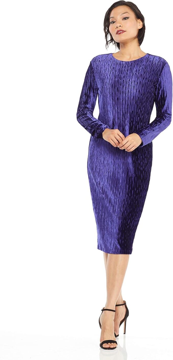 Maggy London Damen Chevron Pleat Velvet Long Sleeve Sheath Cocktailkleid – Bild 3