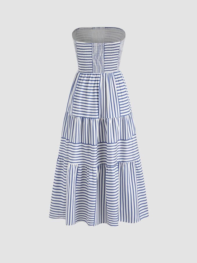 CIDER Women's Strapless Dress Tube Striped Long Midi Dresses A Line Shirred Beach Vacation Casual Summer Outfits – Bild 5