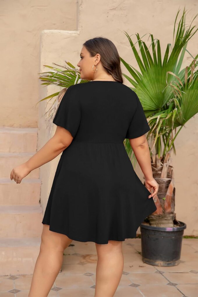 Women's Plus Size Dresses Casual Flowy Dress with Pocket Short Ruffle Sleeve V Neck Drawstring Bow Summer – Bild 5