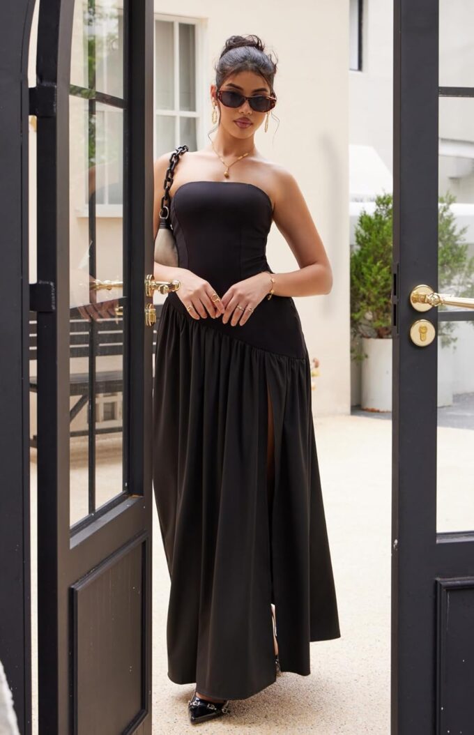 Memoriesea Women's Elegant Strapless High Split A Line Flowy Party Cocktail Maxi Dress – Bild 7