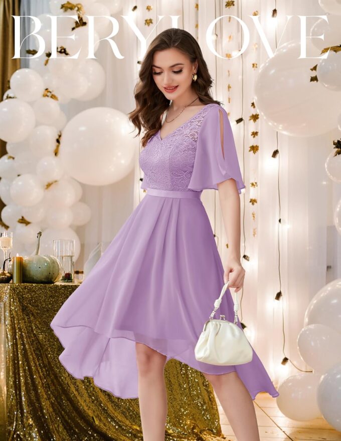 BeryLove Women's Cocktail Formal Prom Chiffon Dress Bridesmaid A Line Flowy Wedding Guest Dresses – Bild 3