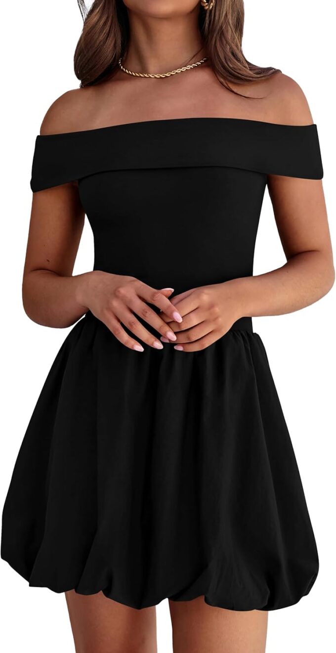 PRETTYGARDEN Women Summer Sexy Off Shoulder Bubble Dress 2025 Knit and Woven Cocktail Party Mini Dresses with Pockets
