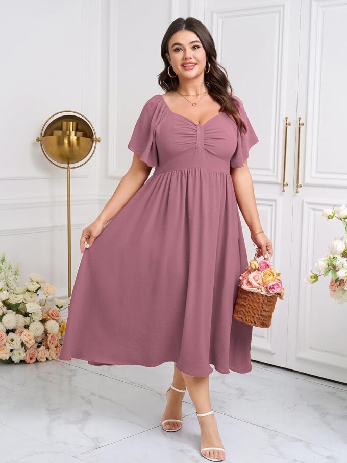 SCOMCHIC Women's Plus Size Maxi Dress Summer Short Sleeve Sweetheart Neckline A Line Wedding Guest Cocktail Dresses – Bild 4
