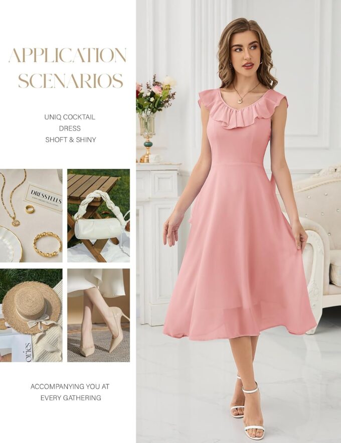 HomRain Formal Dress Spring Collection Church Pink Blush Ruffle Dresses for Women 2025 Elegant Ruffle Midi Gown for Party Blush XL – Bild 6