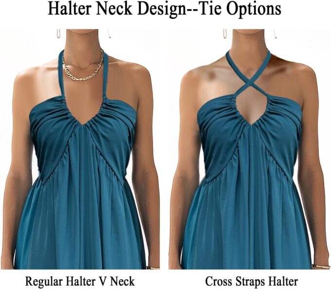 Maxi Chiffon Dresses for Women 2025 Sexy Halter V Neck Backless Smocked High Waisted A Line Beach Vacation Sundress – Bild 5