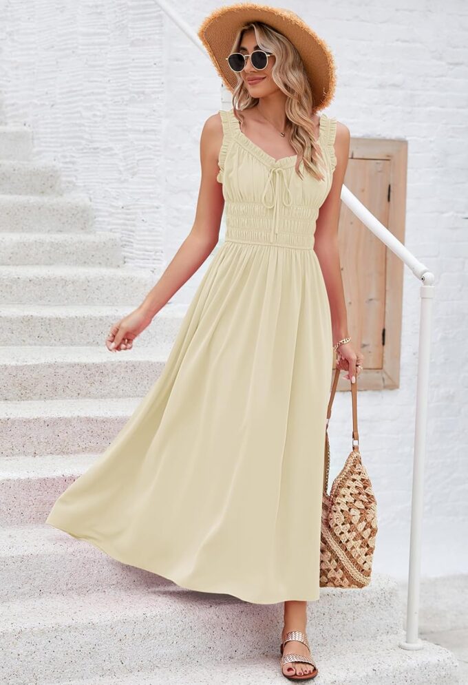 Duigluw Women 2025 Summer Sleeveless Smocked Empire Waist Tank Dress Summer Beach Tiered Long Dresses Sundress – Bild 5