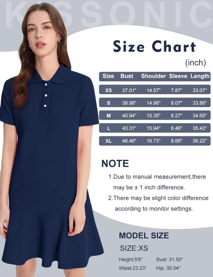 Kissonic Women's Polo Dress Short Sleeve V Neck Ruffle Hem Casual Summer Golf Tennis Mini Shirt Dresses – Bild 6