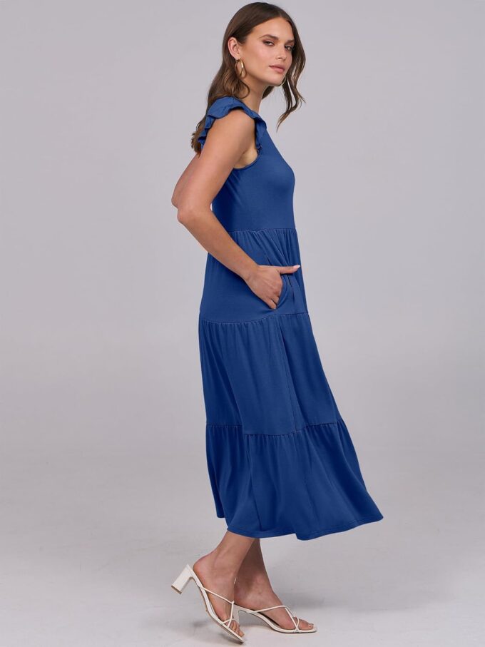 ANRABESS Women Summer Casual Ruffle Sleeveless Maxi Dress A-Line Flowy Tiered Beach Long Sundress with Pockets – Bild 4