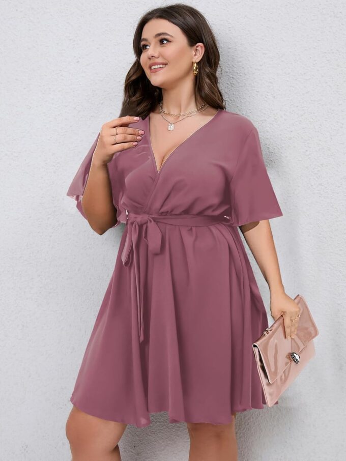 SCOMCHIC Women's Plus Size Summer Dresses Short Sleeve Wrap V Neck A Line Skater Mini Short Dress XL-4XL – Bild 3