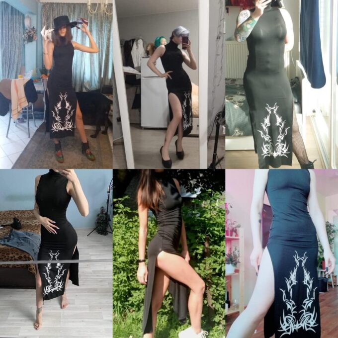 Women's Black Split Side Gothic Dress Sexy Turrleneck Sleeveless Long Dress Bodycon for Halloween Party Clubwear – Bild 5