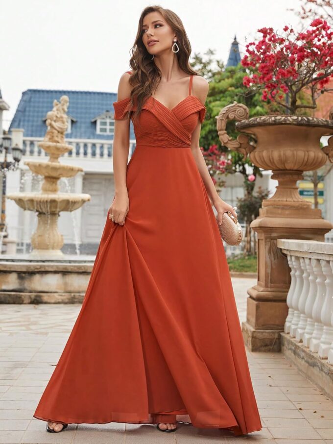 Cold Shoulder Ruched Floor Length Chiffon Bridesmaid Dress Elegant Evening Gowns Prom Dress Formal Dresses – Bild 4