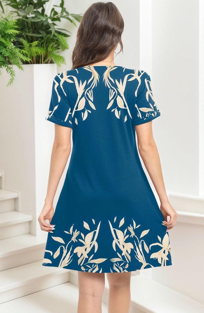 Soesdemo Womens Summer Dresses Short Rolled Sleeve Pleated Button Down V Neck Casual Beach Shift Sundresses with Pockets – Bild 5