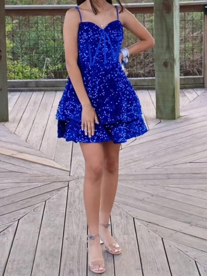 Xijun Sequin Homecoming Dresses Short Tiered Teens Sparkly HOCO Dress 2025 Prom Party Cocktail Gowns – Bild 6
