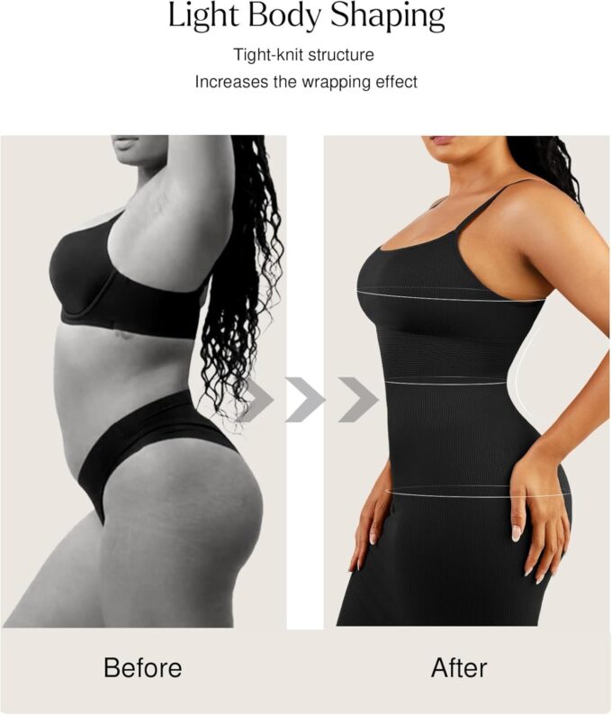 Tummy Control Dress for Women - Bodycon Slip Midi Dress with Built in Bra Date Night Spaghetti Strap Dresses Club Outfit – Bild 3