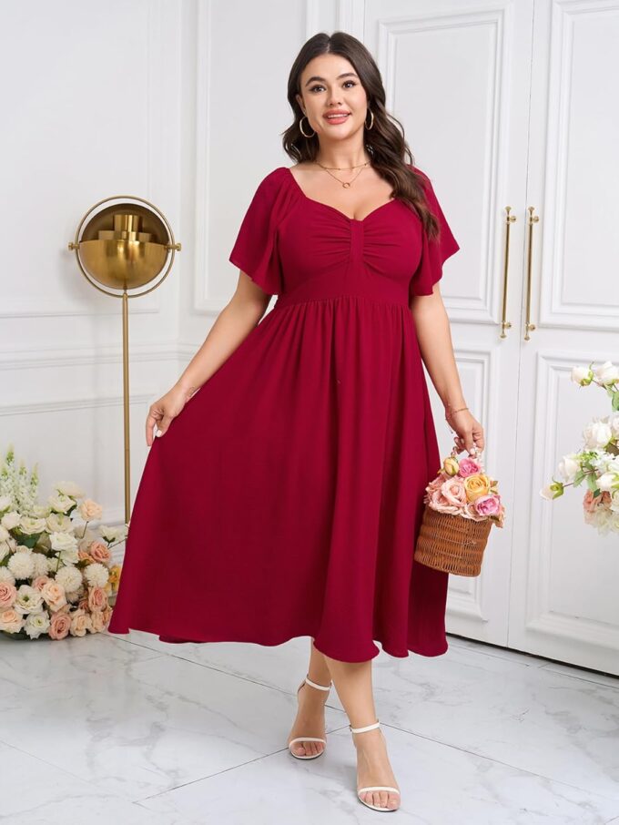 SCOMCHIC Women's Plus Size Maxi Dress Summer Short Sleeve Sweetheart Neckline A Line Wedding Guest Cocktail Dresses – Bild 4
