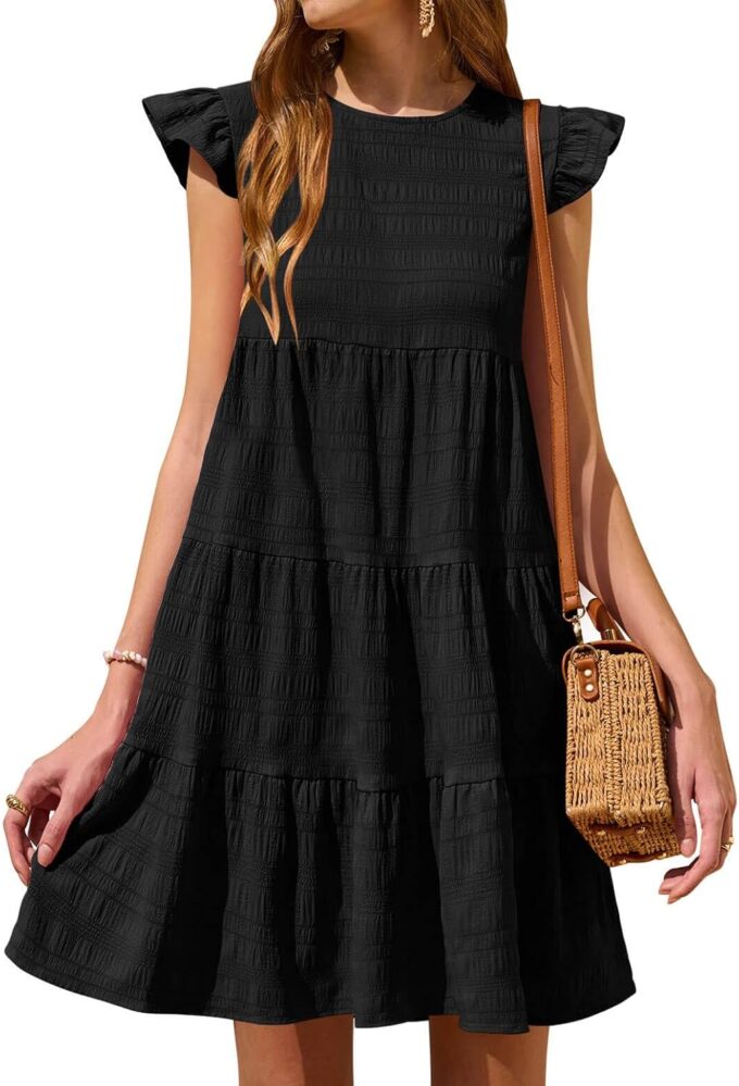 Yousify Summer Dresses for Women 2025 Ruffle Sleeve Mini Babydoll Dress Beach Casual Loose Flowy Dresses Sundress – Bild 2