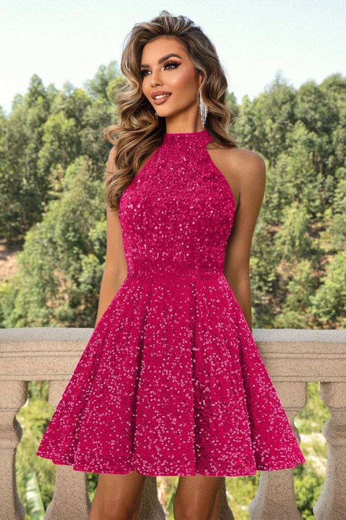 Sequin Homecoming Dresses for Teens 2025 Halter-Neck A-line Sparkly Short Prom Evening Formal Party Ball Gowns – Bild 5