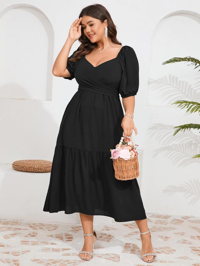 Plus Size Wedding Guest Dress Wrap V Neck Short Sleeve Elastic Waist Flowy A Line Cocktail Formal Maxi Dresses – Bild 3