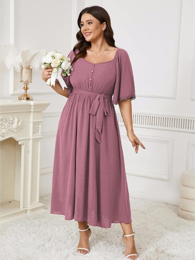 SCOMCHIC Women's Plus Size Formal Maxi Dress Summer Sweetheart Neckline 3/4 Sleeve A Line Flowy Wedding Guest Cocktail Dress – Bild 2