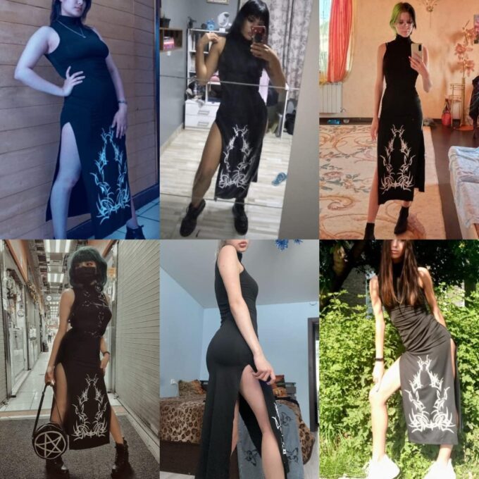 Women's Black Split Side Gothic Dress Sexy Turrleneck Sleeveless Long Dress Bodycon for Halloween Party Clubwear – Bild 4