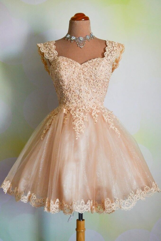 Sweetheart Homecoming Dress Lace Appliques Prom Dress Beaded Lace Mini Dress – Bild 2