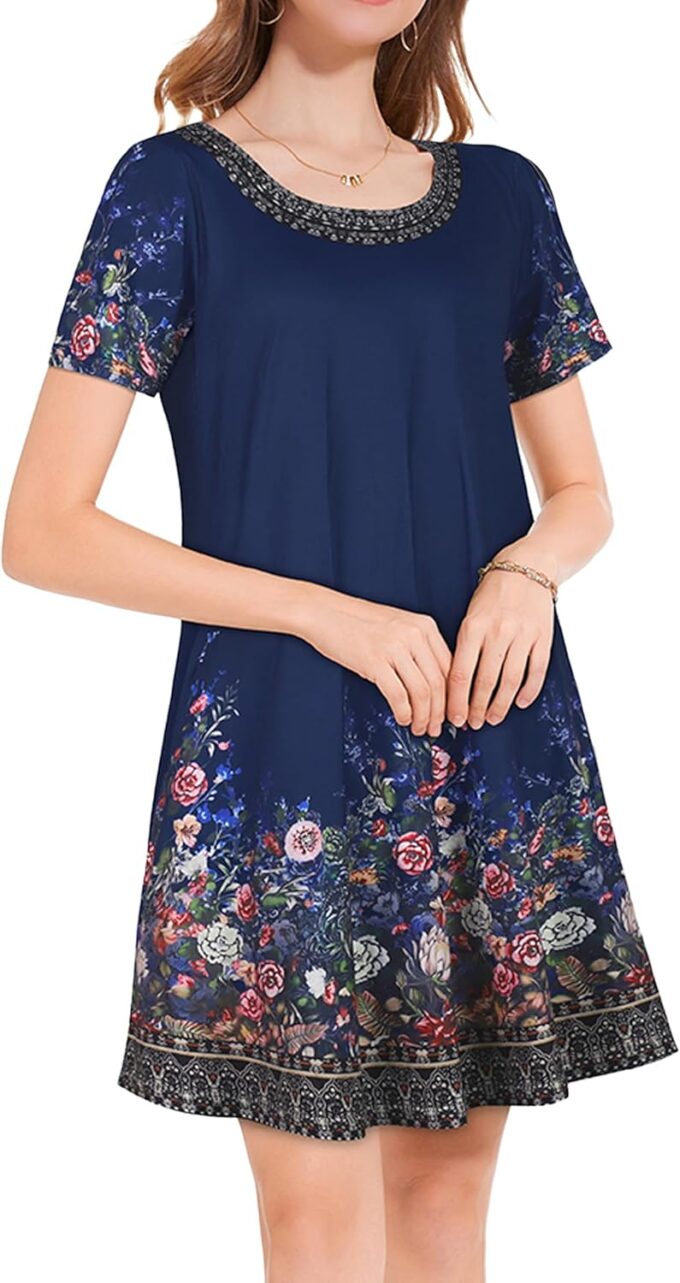Summer Dresses for Women Casual Short Sleeve Sundress Scoop Neck Beach T Shirt Dress with Pockets – Bild 3