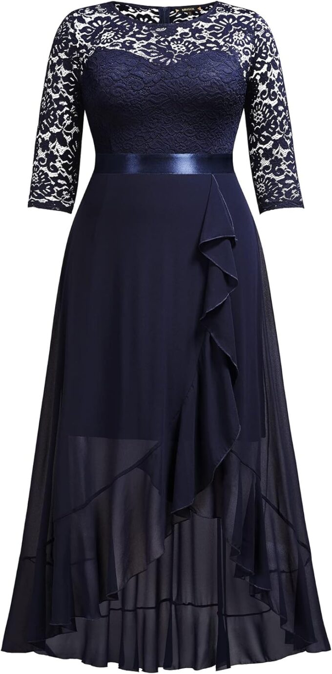 Miusol Women's Plus Size Elegant Ruffle Floral Lace Bridesmaid Maxi Dress – Bild 5