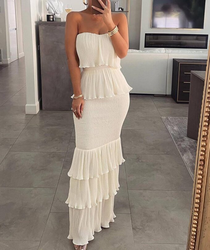 Sexyshine Women's Tube Top Ruffled Tiered Maxi Dress Sleeveless Backless Bodycon Smocked Shirred Party Holiday Long Dress – Bild 2