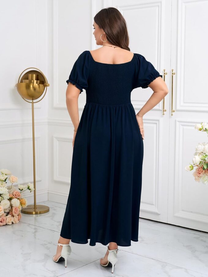 SCOMCHIC Women's Plus Size Wedding Guest Dress Semi Formal Short Sleeve Square Neck A-line Long Cocktail Maxi Dresses – Bild 6