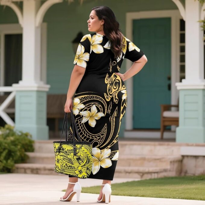 Puletasi Samoan Traditional 2 Piece Outfits for Women Short Sleeve Crop Top and Maxi Skirt Sets Puletasi Dress – Bild 6