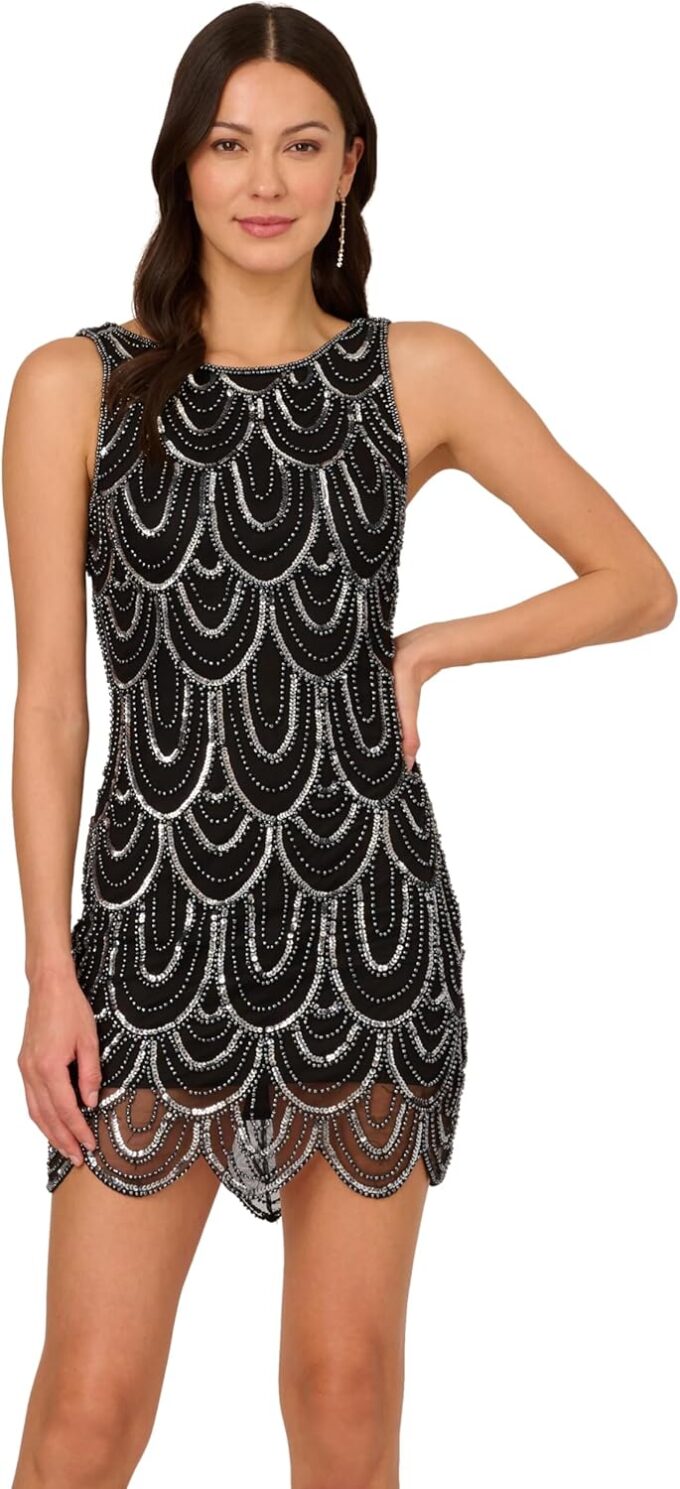 Adrianna Papell Women's Beaded Scallop Dress
