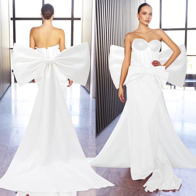 Bencailor Long 67" Big Satin Bow Cape Large Detachable Bow Train for Dress Waist Sash Belt for Bride Formal Wedding Dress – Bild 4